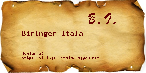 Biringer Itala névjegykártya